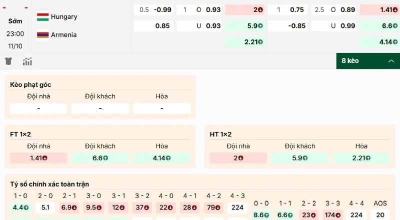 Đánh giá tỷ lệ kèo Hungary vs Armenia chuẩn xác nhất